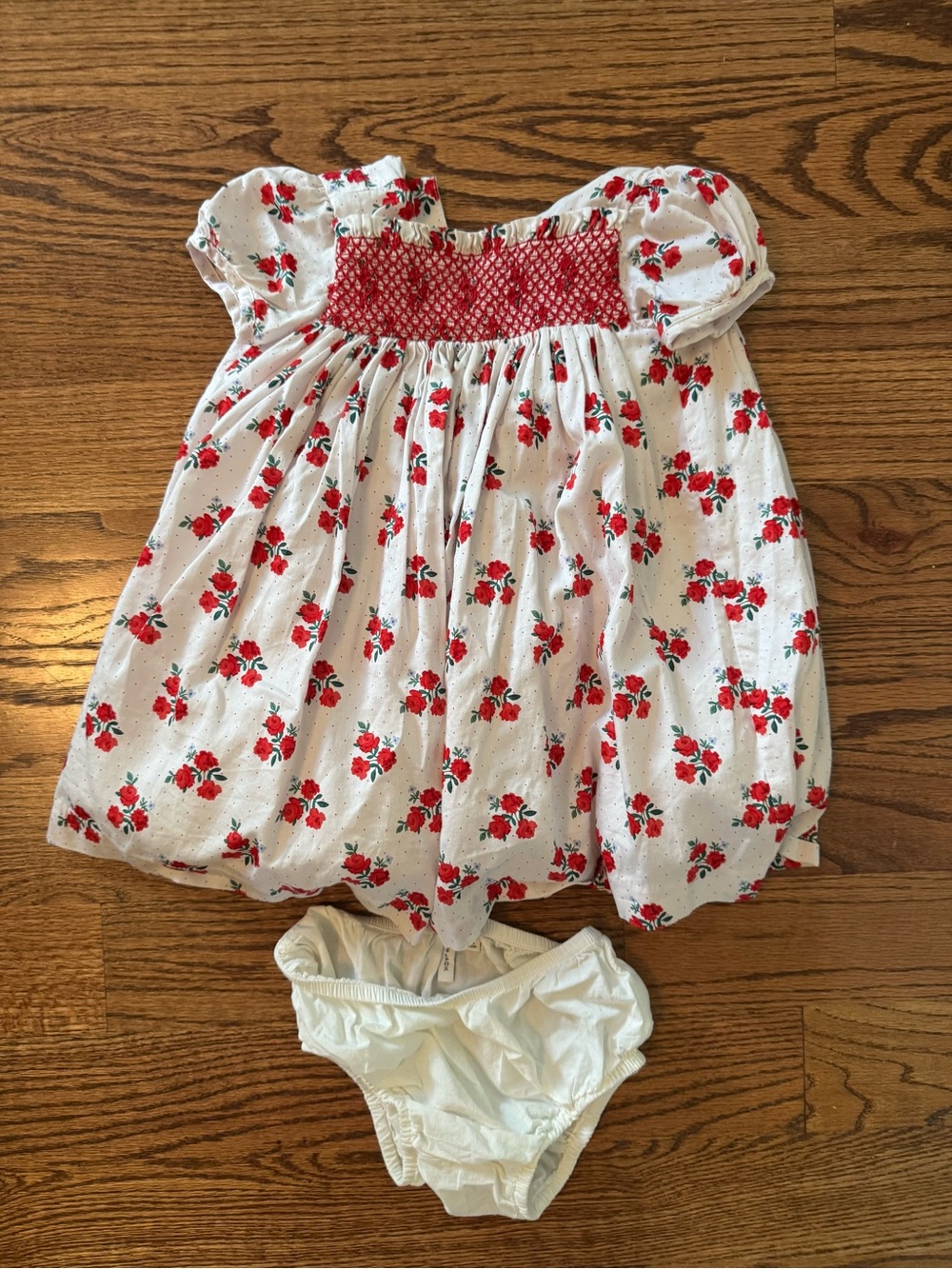 Janie and Jack White Dress with Red Floral Smocked Bodice